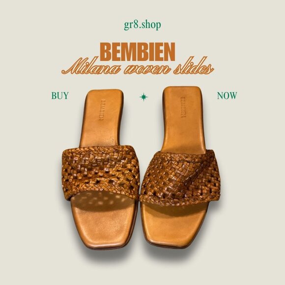 Bembien Milana Woven Leather Slides Size 6 Brown Square Toe Sandals Made In Indi - Picture 1 of 6